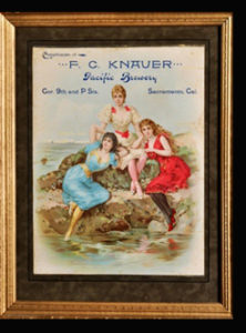 Advertising Lithograph from 1899, Pacific Brewery, Sacramento, Ca. Featuring three ladies.
