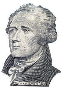 Illustration of the bust of Alexander Hamilton. 