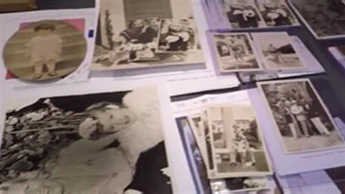 Close-up of a collection of black and white family photos of Al Capone.